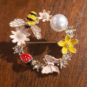 Spring Flowers Wreath Brooch Pin
